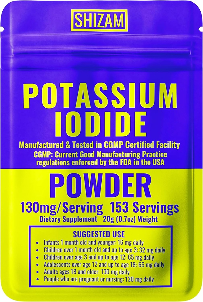 SHIZAM Potasium Iodide 130 mg 65 mg Powder Dewder Kit, KI Iodin Capsule Campy Custure Pil Pill Tablet Tabs Alt Suplemen, preping Supplies 130mg 65mg