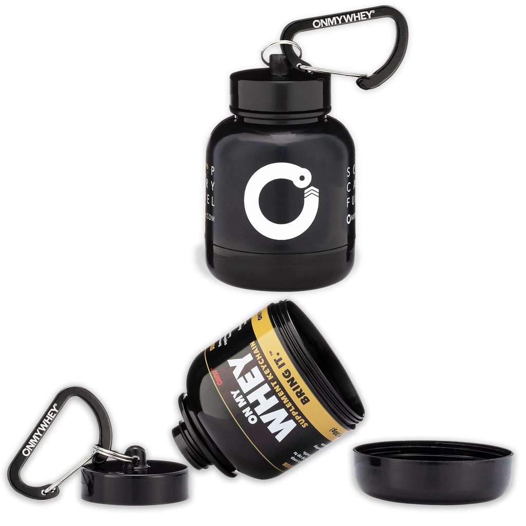 OnMyWhey - Protein Powder dan Suplemen Funnel Keychain, Portabel toGo Container untuk The Gym, Workout, Fitness, and Travel - TSA Approved, Combo 2-Pack w / 1 Modern & 1 Classic