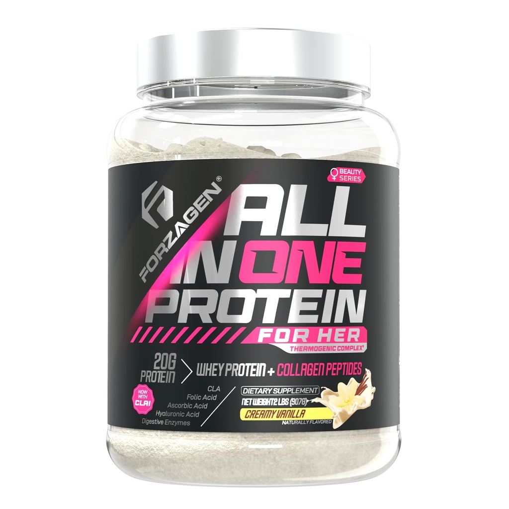 Forzagen All in One Protein for Her Aver4; Women 's Protein Powder with Multi Collagen Peptides 124; Hydrolyzed Collagen Suplemen, Gut Health, Great for Pre & Post Workout 124; Vanilla, 30 + Pelayan