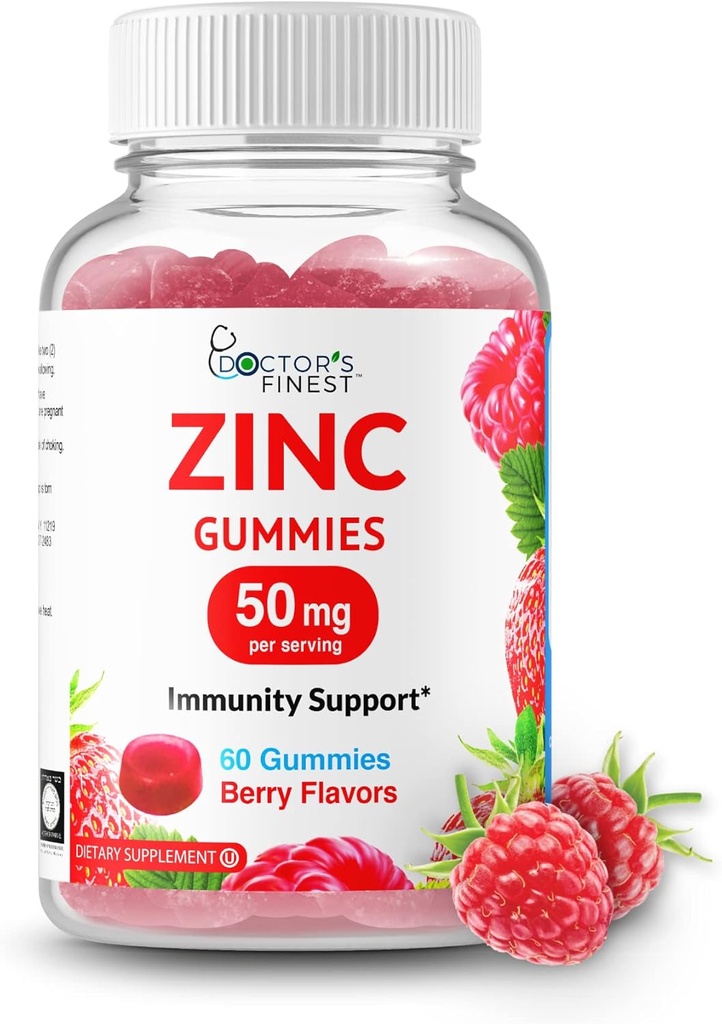 Zinc 50mg Kimmies - Vegetarian, GMO Free & Gluten Free Vitamin - Great Tasting Berry Flavor Pectin Chews - Pertumbuhan Dietary Supplemen - 60 Count [30 Doses]