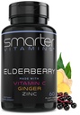 Smarter Elderberry Capsules + Vitamin C + Ginger & Zinc, Herbal Supplement, Powerful Black Elder Berry Extract Antioksidant Vitamin, 60 Vegan pil