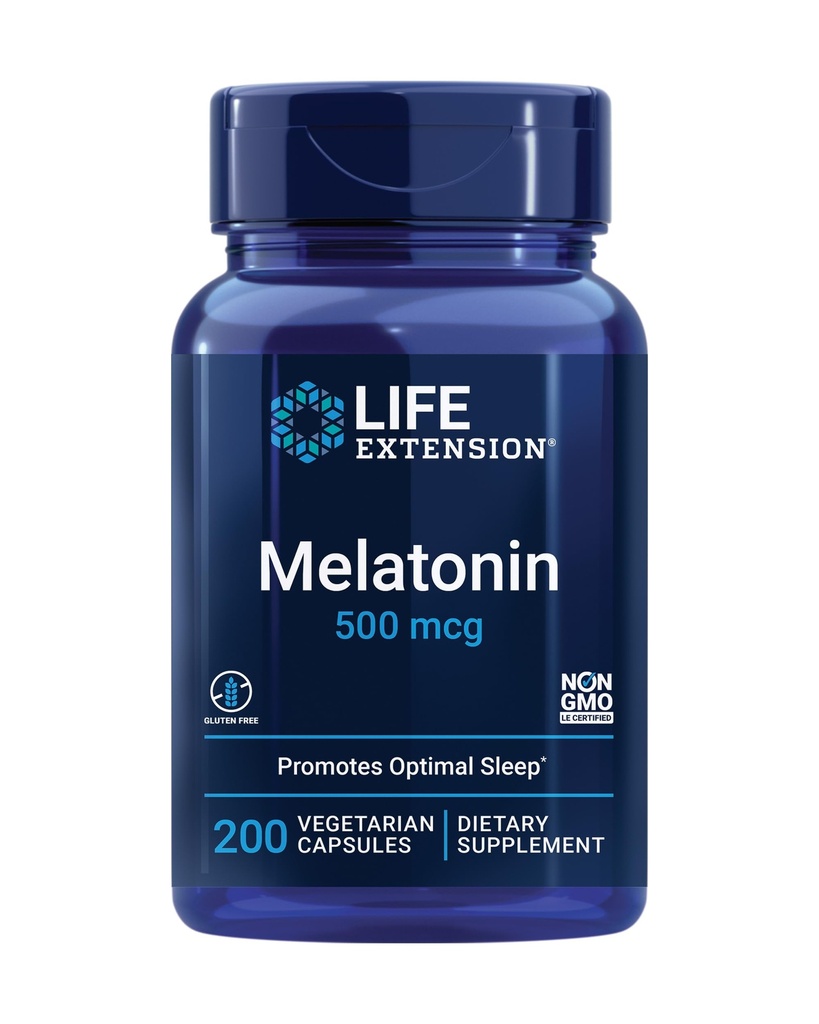 Ekstensi Hidup Melonatin, 500 mcg - lembut Memotes Tidur, Dose Rendah, Nilai Ukuran - Non-GMO, Gluten- Bebas, Vegetarian - 200 Kapsul