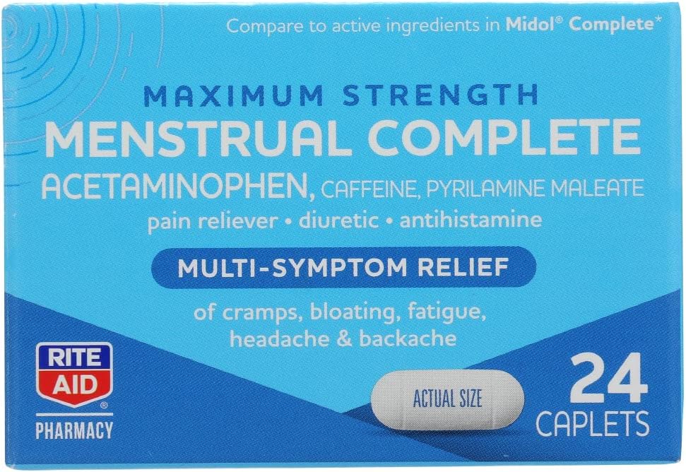 Rite Aid, Farmasi Menstrual Multi Symptom Relief Caplets Maksimum Kekuatan, 24 Cacah
