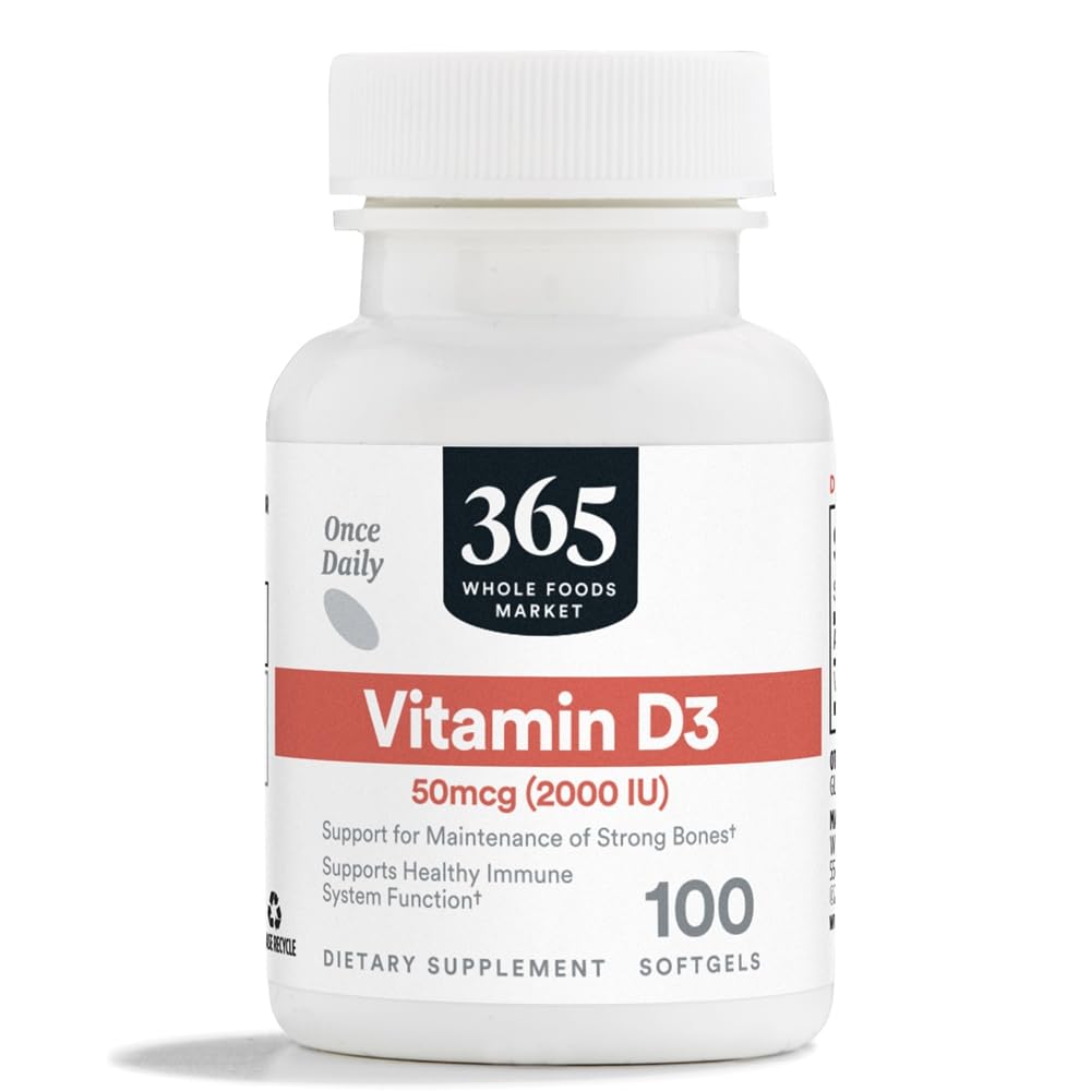 365 oleh Whole Foods Market, Vitamin D3 Softgels, 2000 IU, 100 CT