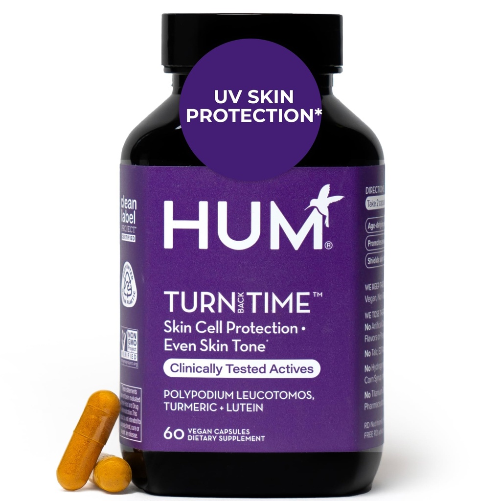 HUM Kembalikan Waktu Turmeric Tambahan untuk Youtful Looking Skin Dukungan dengan Green Tea Extract, Lutein & Polyphenol, Skin Care Aging & Collagen Dukungan Kapsul Untuk Bahkan Tone, 60 Vegan Capsules