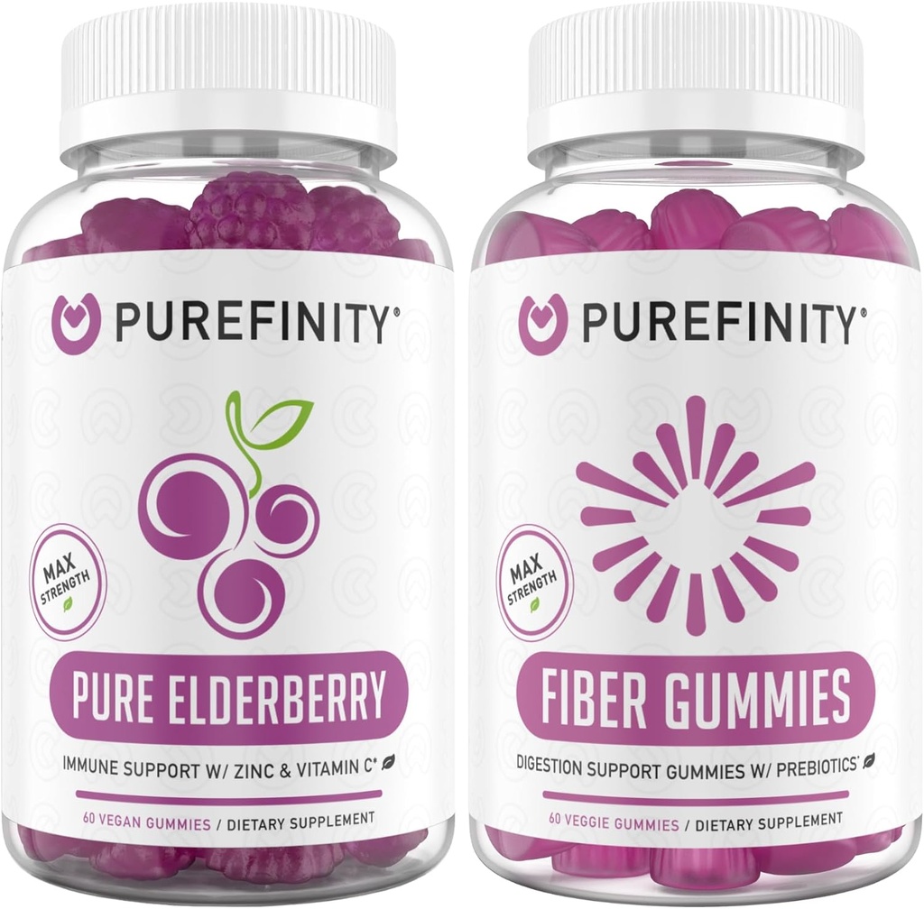 Fiber PUREFINITY + Elderberry Gummies Bundle (Inulin FOS Prebiotic Gummies + Kekuatan Elderberry Gummies dengan Zinc & Vitamin C)