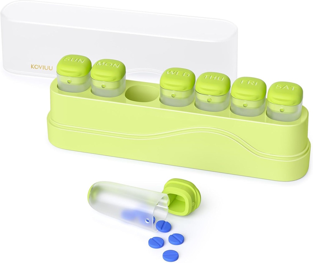 Weekly Pill Organizer 1 Time a Day, KOVIUU Removable Pill Box 7 Day, Portable Travel Pill Case, Once Daily Medication Container Holder, Week Pillbox Dispenser for Vitamin Medicine Suplemen, Green