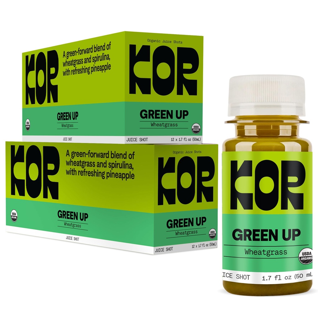 Kor Shot Wheatgrass Ginger Spirulina Shot - 24 Pack x 1.7 Fl Oz - Green Up Shot