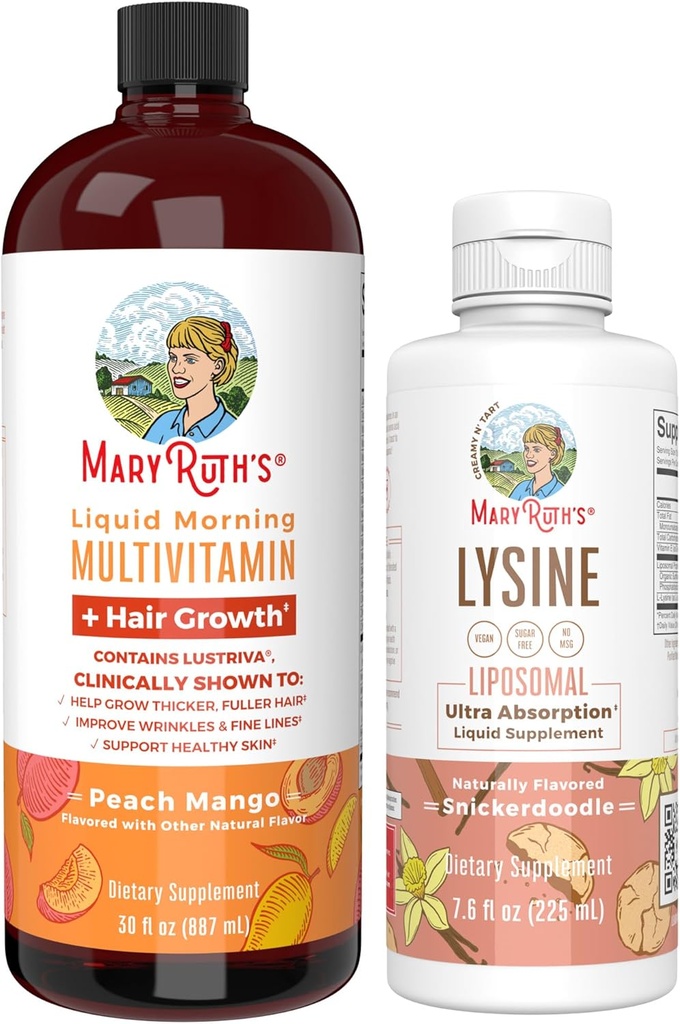 MaryRuth Organics Lysine Liposal (Snickerdoodle) & Multivitamin Liquid + Hair Growth 124; Clean Label Project Verified ® 124; Ammune Dukung, Beauty, & Overall Health 124; Vegan, Non-GMO, Gluten Free