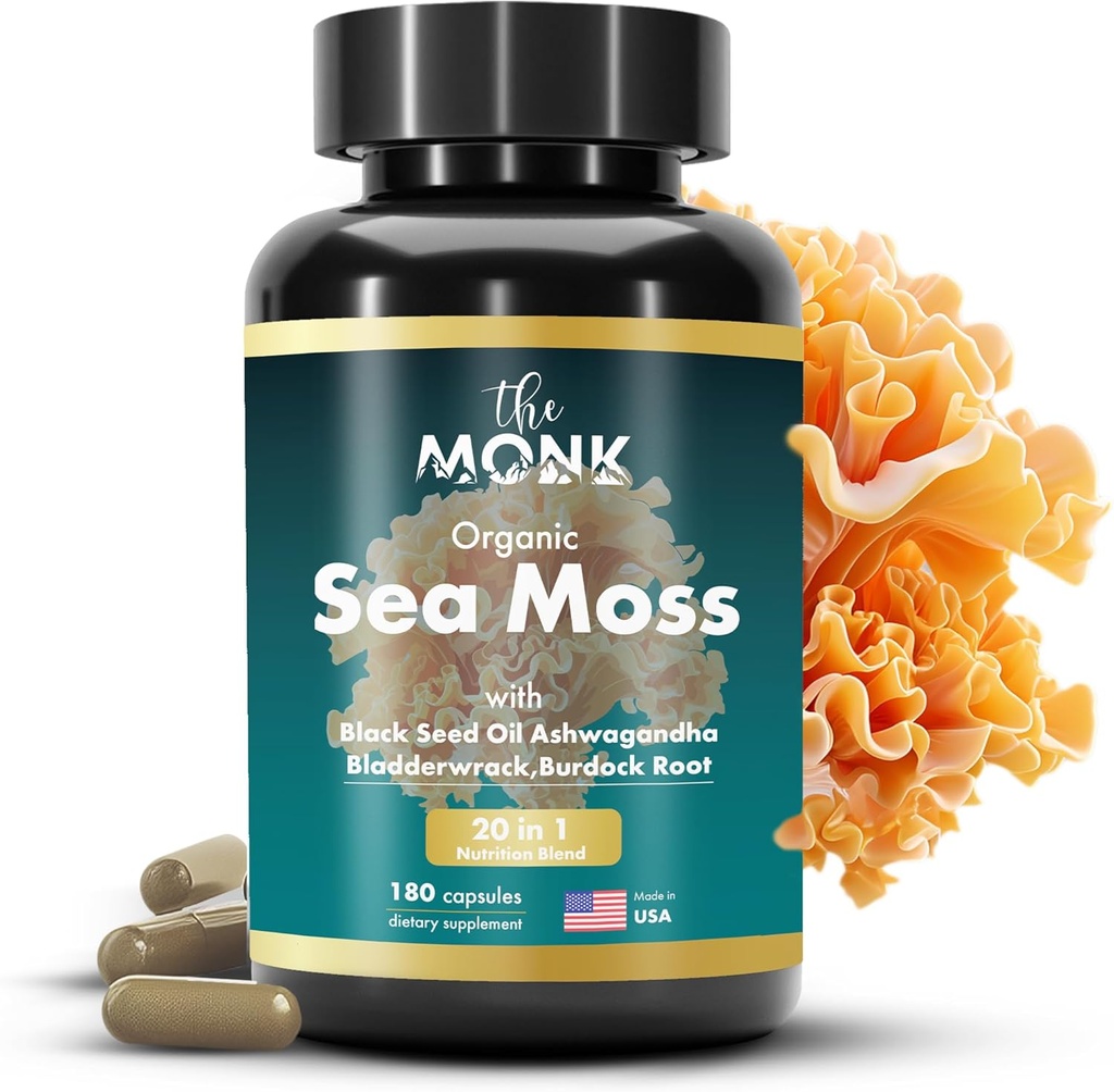 Organik laut Moss Capsules - Advance Formula, Raw Wildmade Seamoss Suplemen dengan Bladderwrack dan Burdock Root - 180 Pil - Dibuat di Amerika Serikat