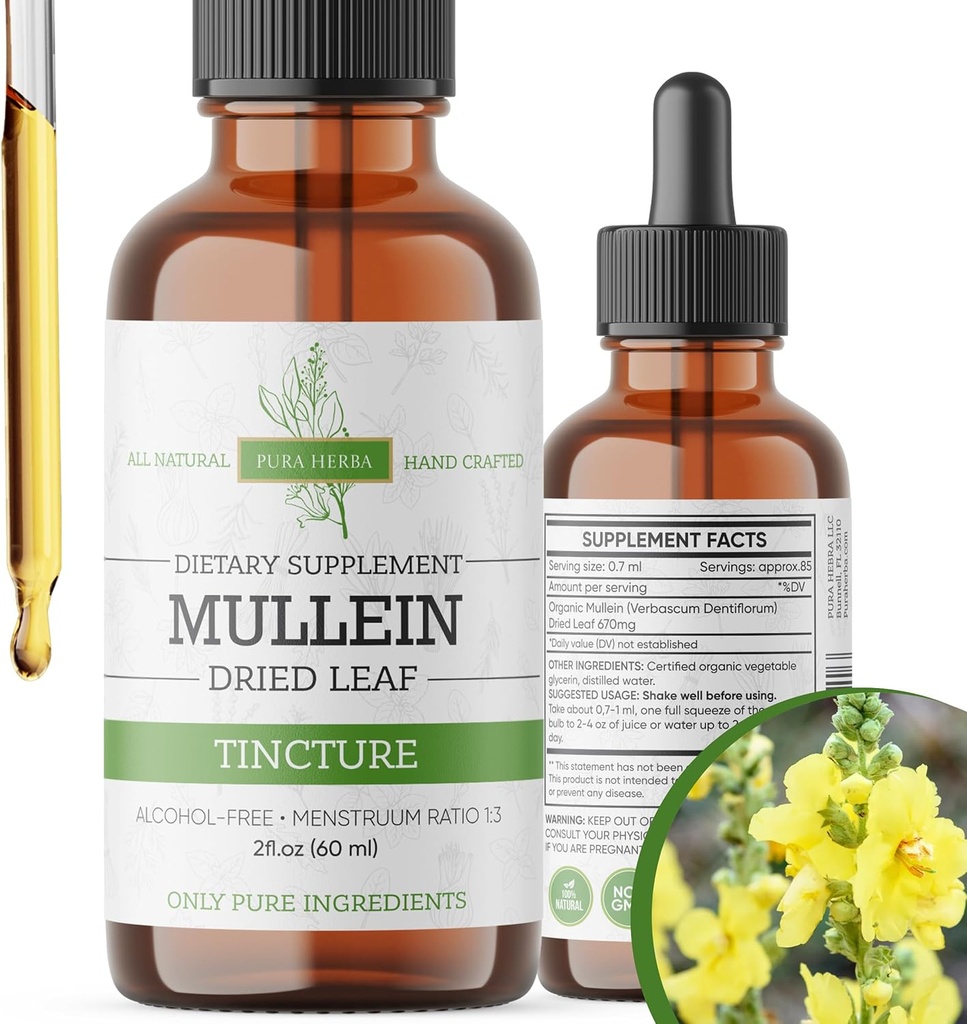 Mullein Tincture - Organic Mullein Drops for Lung Dukung & Respiratory Wellness - Made in The USA - 2 Fl Oz