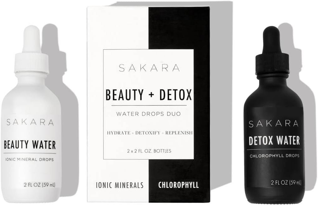 Sakara Beauty Water + Detox Water Drops, 60 Serbu - Telusuri Mineral Drops & Chlorofil Liquid Drops, Liquid Magnesium, Chloride, Sodium, Potasium, Boron Suplemen, Clorofil Clorofil Drops