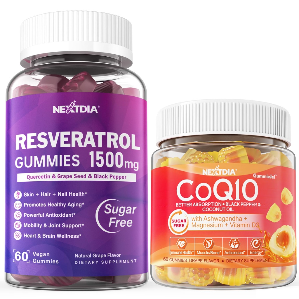 Sugar Free Resveratrol Gummies 1500mg + CoQ10 200mg 100mg Filled Gummies dengan dukungan Magnesium Kesehatan Penuaan & Umur Panjang