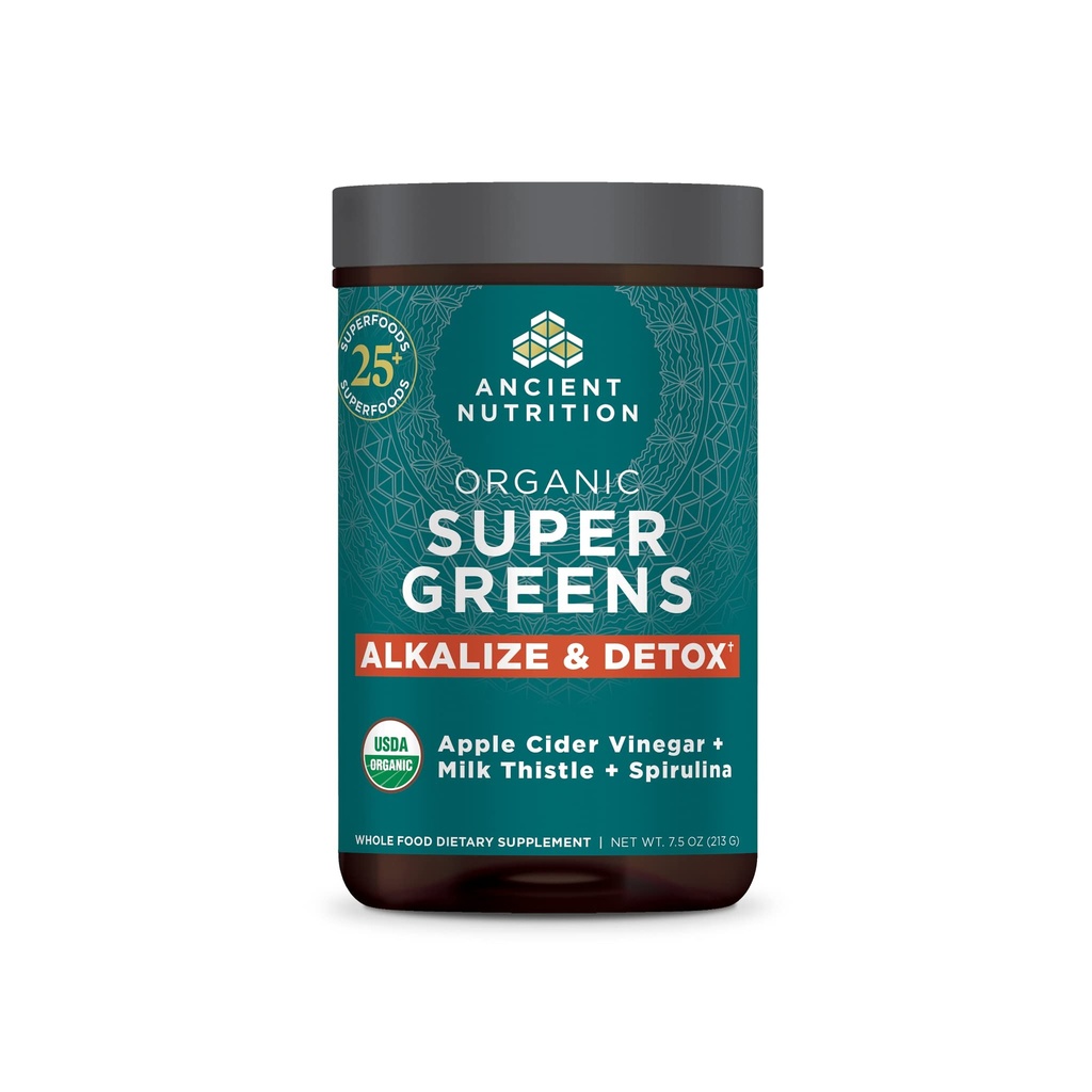 Nutrition Supergreens Alkalisasi & Detox Powder, Bubuk Super Organik Dibuat dari Real Fruits, Sayuran dan Herbs, untuk Digetical dan Energi Dukungan, 25 Servis, 7.5oz