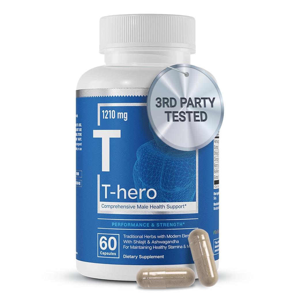 Elements T-Hero - Daily Testosteron Dukungan untuk Pria - Promotes Vitalitas & Drive - dengan Ashwagandha, Shilajit, Boron, DIM - 60 Count - 30 Hamba