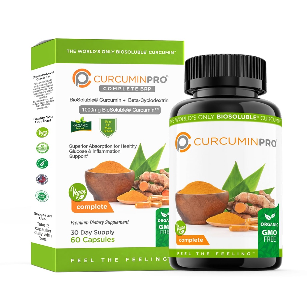 CurcuminPro Complete Vegan 124; BioSoluble Brown Rice Protein & Organic Turmeric Curcumin Suplement 12.4; Plant - Based Formula untuk Daily Wellness