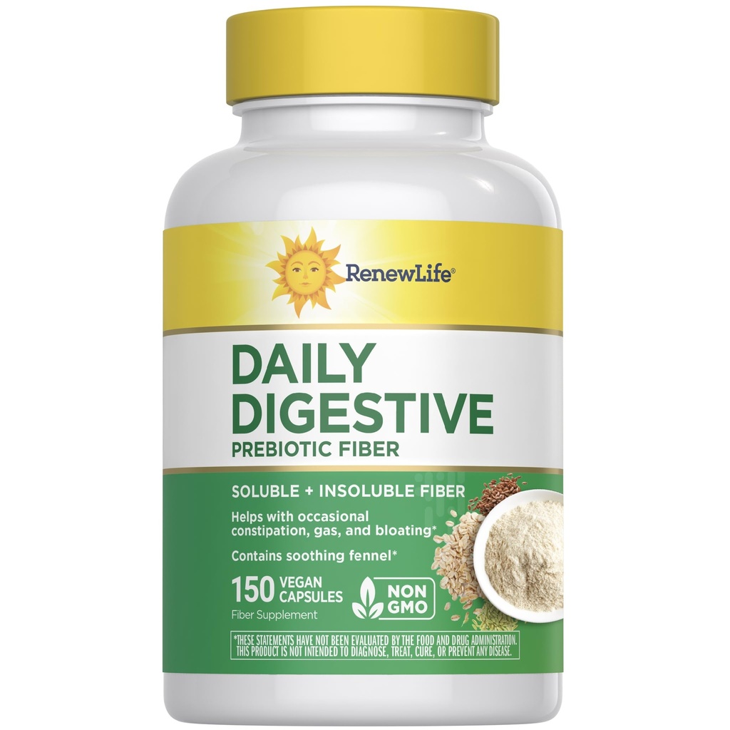Renew Life Adult Daily Digetical Prebiotic Fiber, 150 Vegetarian Capsules (Paket May Vary)