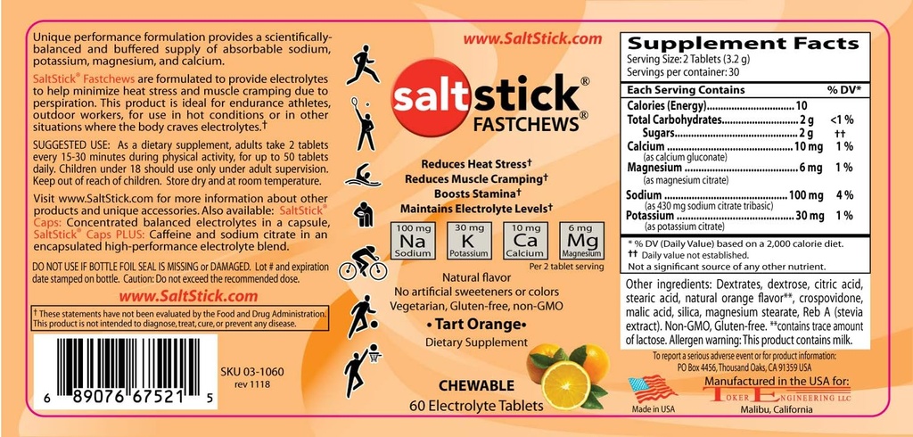 SaltStick FASTCHEWS 60- Count Bottle, Bundle with Travel Pack 10 Count - Tart Orange