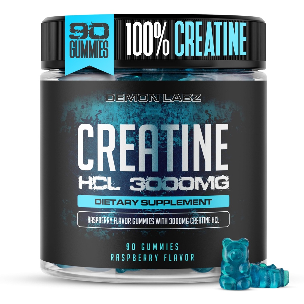 Cretine HCL 3000mg Per Serving - Raspberry Flavour - Vegan Gummies (90 Cacah 1), Raspberry)