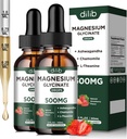 Magnesium Glycinate Liquid Droid Suplement, dengan Magnesium Glycinate 500mg Ashwagandha, L - Theanine, Chamomile - Dukung Stress Relief, Bone, Muscle, Mood Strawberry Flavor 2Pack