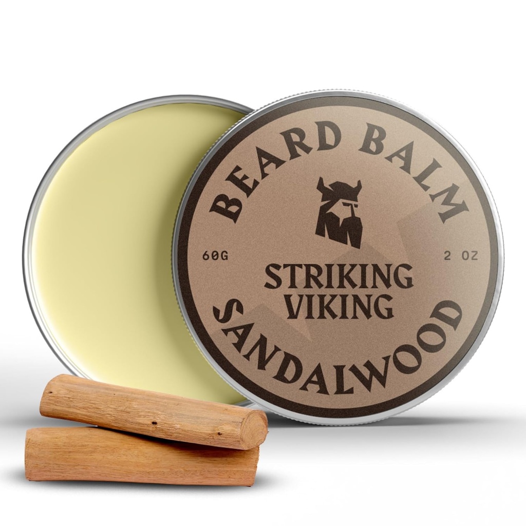 Pemogokan Viking Balm untuk Pria - Tinggalkan di Kondisioner Jenggot - Styling Balm Dibuat dengan Beard Butter Alamiah, Argan & Joba Minyak (2 Ounce (Paket 1), Sandalwood)