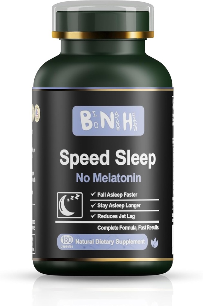 BNH Speed Sleep - Melonalin Free Formula - Ancient Chinese Remedy - 15 Herbs - Fall & Stay Asleep Faster - Wake Refresheed & Energized - No Groggy Feeling - Relax - Calms Mind- Drug Free - 180 Count
