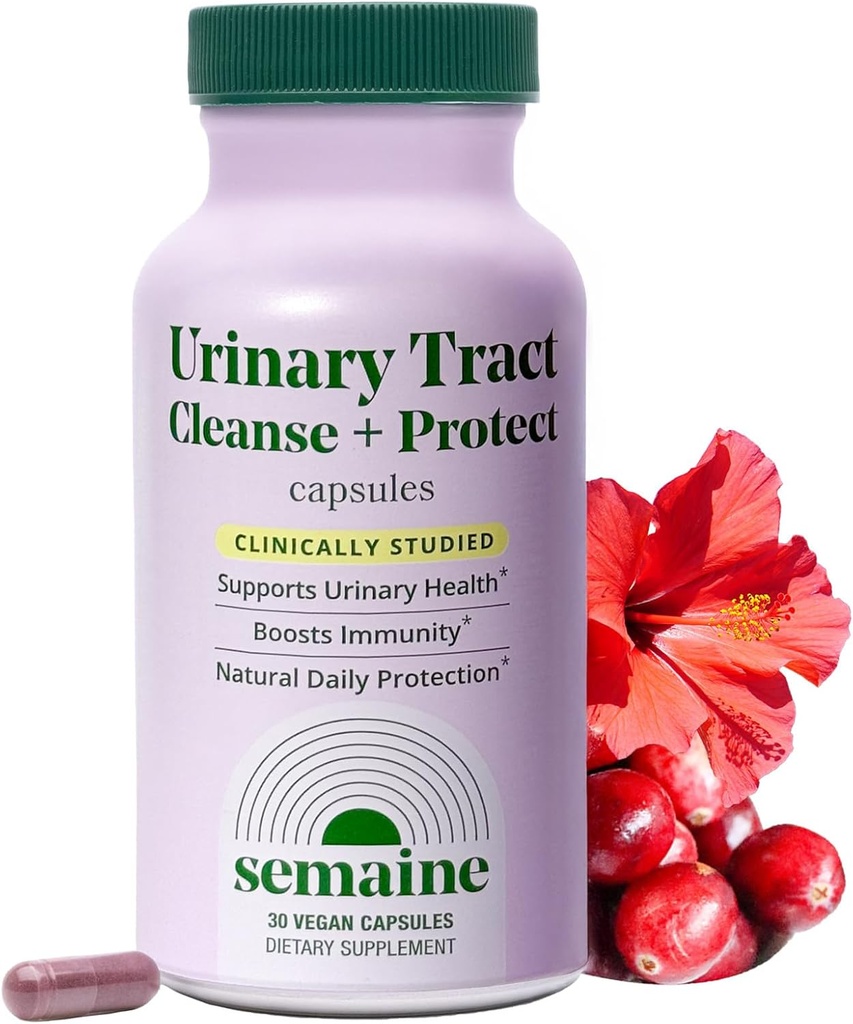 Semaine Urinary Tract Cleanse & Protect - 30 ct, Bladder Support for Women, Flushes Urinary Tract. Commains Cranberry Proantocyanidins dengan Hibiscus.