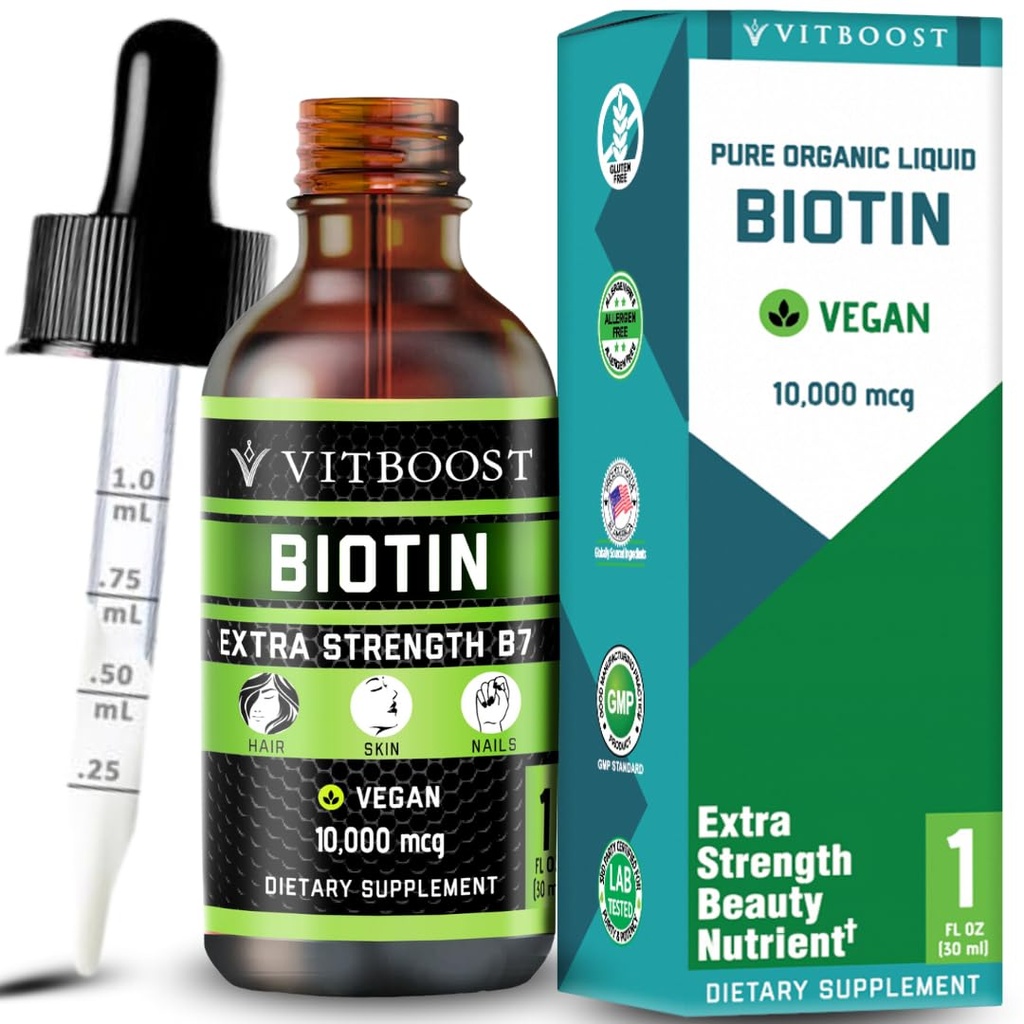 Ekstra Kekuatan 10 juta mcg Biotin Liquid Drops dengan Organik Berry Flavor 124; 60 Servids 14; Vegan Formula Supports Rambut Pertumbuhan, Nails Kuat, Skin sehat 124; NO Preservatif Artificial