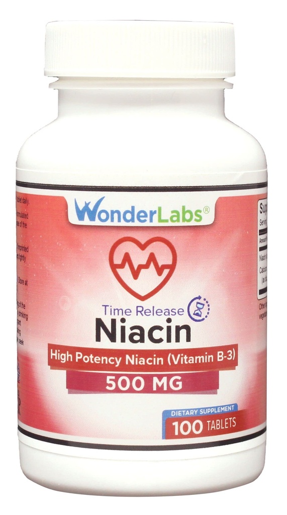 Lab Wonder High Potancy Time Rilis Niasin (Vitamin B3) 500 Mg 100 tablet Non-GMO, Gluten Free Suplemen