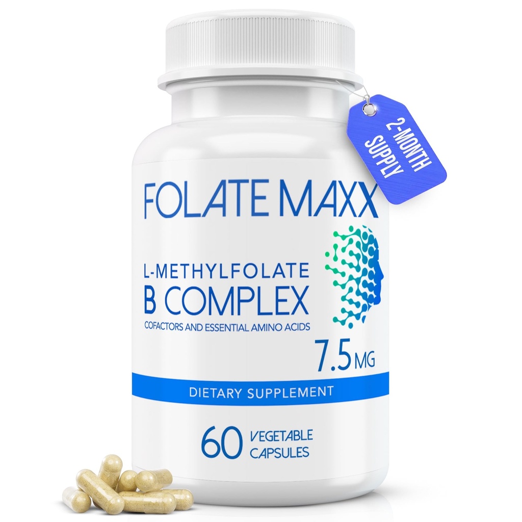 L-Methylfolat + B12 Methylcobamin & B6 Blend (7.5mg) - 60 Capsules - Penyelesaian B-Aktif dengan Cofactors & EsculAmino Acids - Non GMO, Gluten Free, No Filler