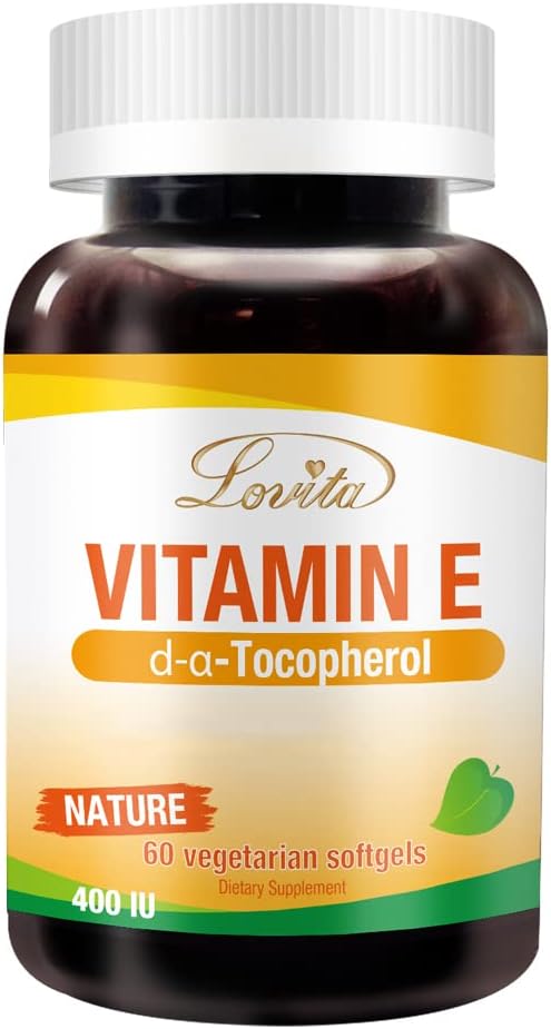 Lovita Vitamin E 400 IU Softgel, Natural 268 mg (sebagai D Alpha Tocosherol), Vegan for Healthy Skin, Hair, Nails & Imune System Dupport, 60 Vegetarian Softgeels