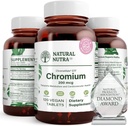 Nuttra Natural GTF Chromium Polynikocinate dengan ChromeMate, Support Body Metabolism, Dukungan Kesehatan Jantung, Pertahankan Tingkat Fat Tubuh, Gangguan Membuktikan, Kesehatan Kardiovaskular, 200 mcg, 120 Bible Vegan