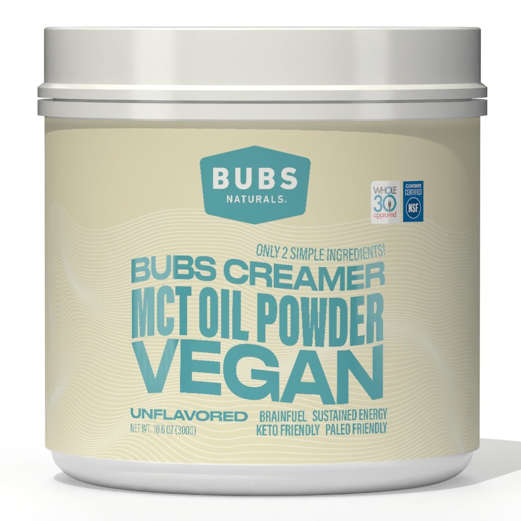 BuBS Nabal MCT Powder Oil - Premium MCT Oil & Keto Coffee Creamer - Vegan & Paleo Friendly - Heally Coconut Fats + Low Carb - Dairy- Free Energy Source for Shakes, Smoothies & Baking (10,6 oz)