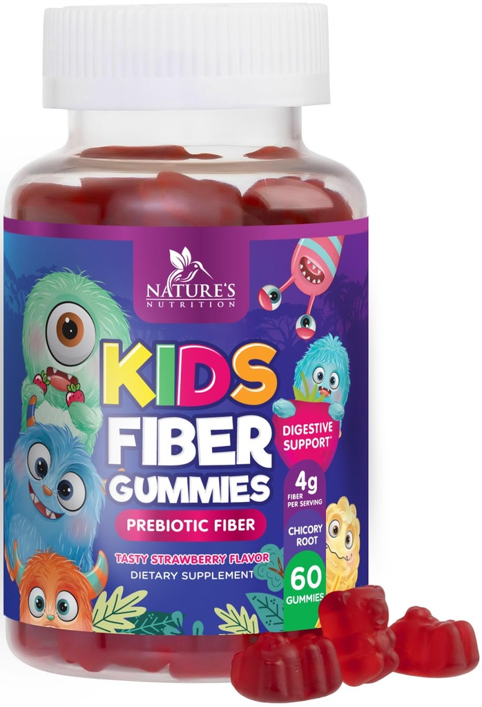 Gummies Fiber for Kids, Daily 4g Gummy Fiber Suplement, Prebiotic Digetical Health Support.