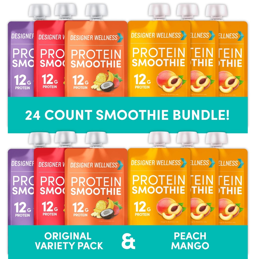 Designer Wellness Protein Smoothies Origignal Variety Pack dan Peach Mango Bundle