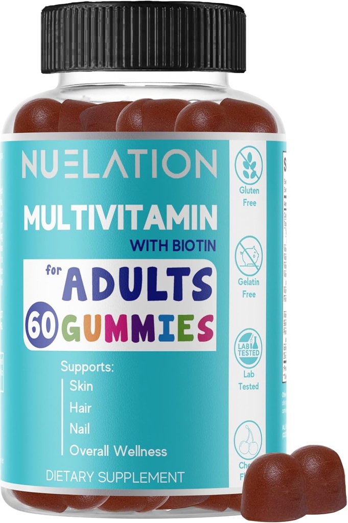 Pria & Perempuan Multivitamin Gummies. Sebuah gummy multivitamin bulat setiap hari dengan Biotin 5000 mcg. Bukan-GMO, 60 Count, 30 pelayan. Multi Vitamin untuk orang dewasa untuk dukungan Imune, Overall Wellness
