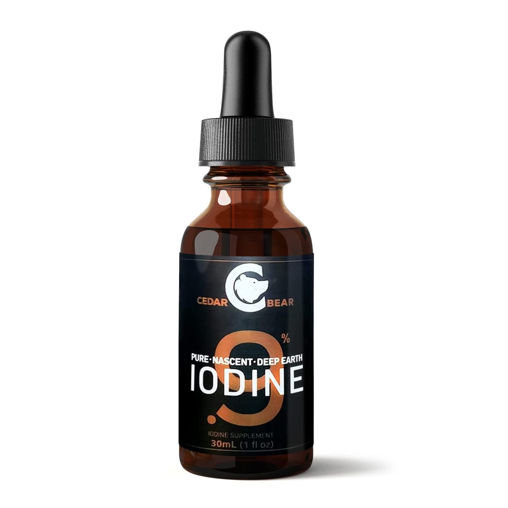 Cedar Bear - 0.9% Pure Nascent Deep Earth Lodin Suplement, All- Natural Thyroid Dukungan dan Metabolisme Booster, Alcohol- Free Iodin Drops, Natural Iodin Liquid, 1 fl oz / 30 ml