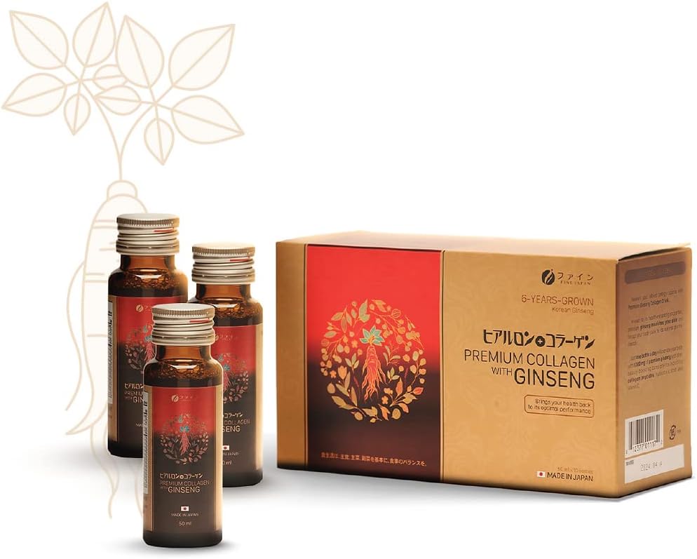 FINE JAPAN Premium Collagen & Ginseng Liquid Suplemen untuk Penuaan Sehat - Vegan, Hydrating Anti- Aging Serum, Persediaan Koleksi Peptides Powder Subsitute - Anti Wrinkles Kolagen Cair untuk Perempuan