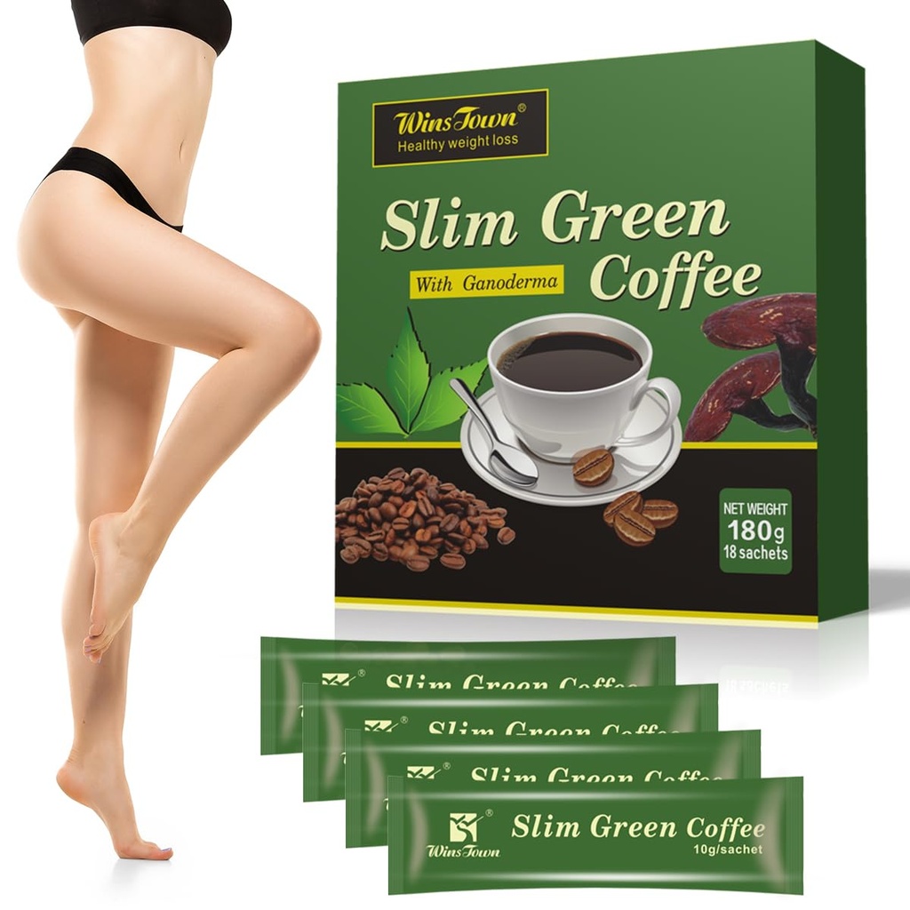 Premium Green Coffee Bean Extract Powder - Gluten- Free Green Coffee Bean Extract Suplemen dengan 10 Natural Health Blends, Instant Coffee, 180g (18 Sachets)