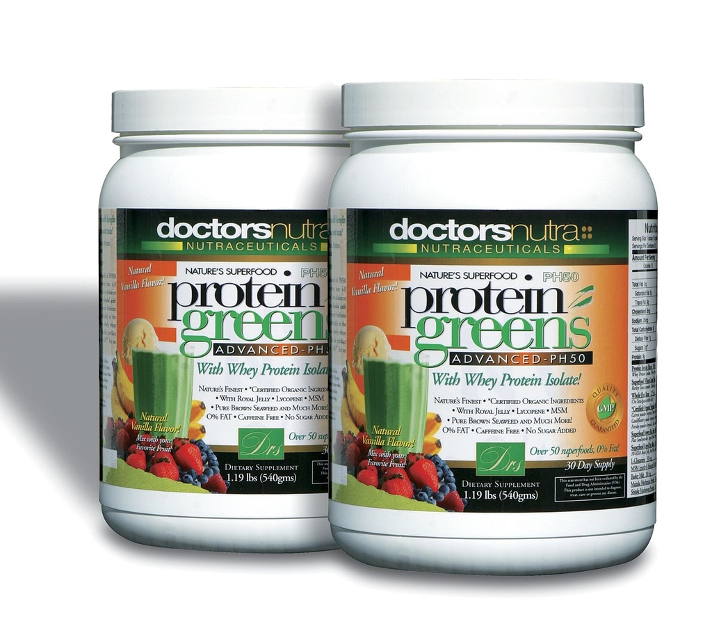 (Paket 2) Ph50 Protein Greens Minum dengan Certified Organik Ingrediment oleh Dokter Nutra Nutraceuticals, 1.19 Pounds (540 Grams) 50 SuperFoods, Digevically Enzymes, Natural Vanilla Flavor