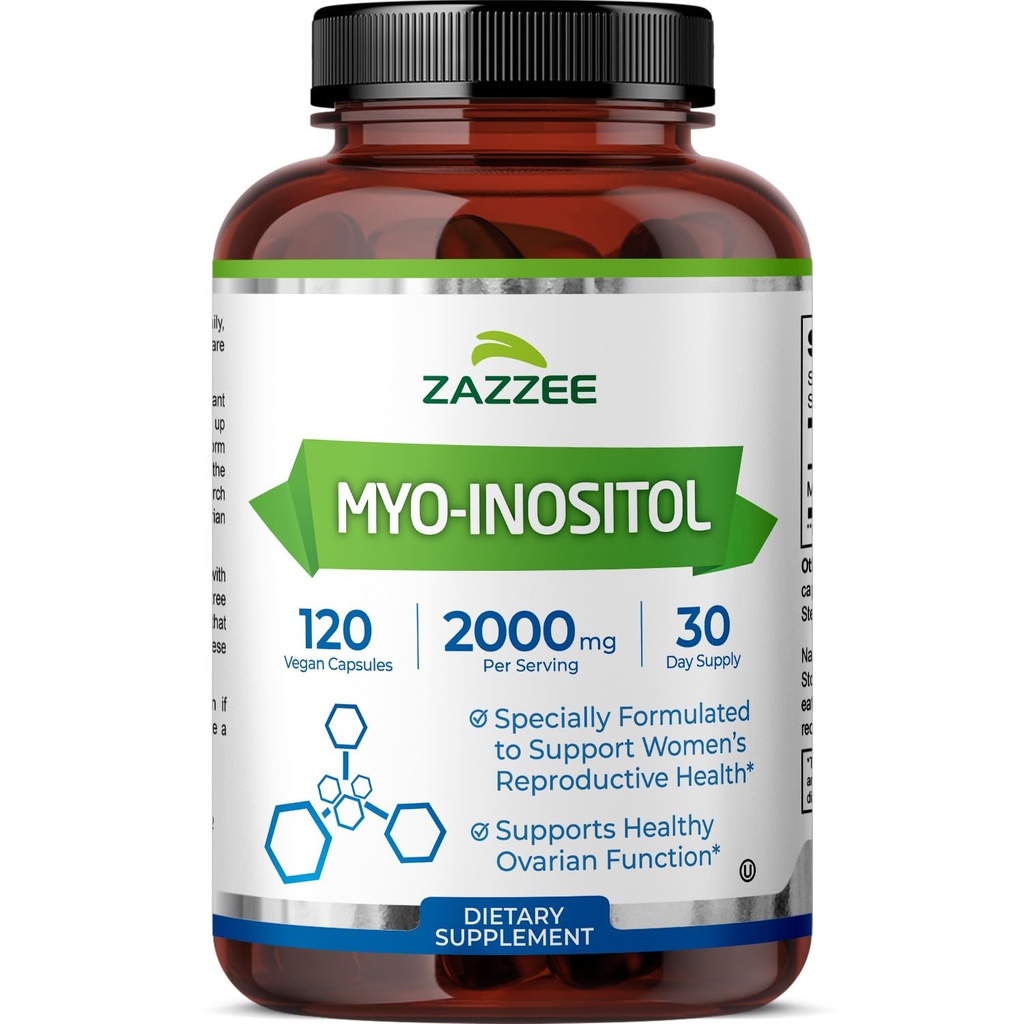 Zazzee Myo- Inositol Capsules, 2000 mg per Serving, 120 Vegan Capsules, Dosage ideal untuk 40: 1 Rasio, 100% Vegetarian, saldo Hormone & Healthy Ovarian Fungsi Dukungan, All-Natural dan Non-GMO
