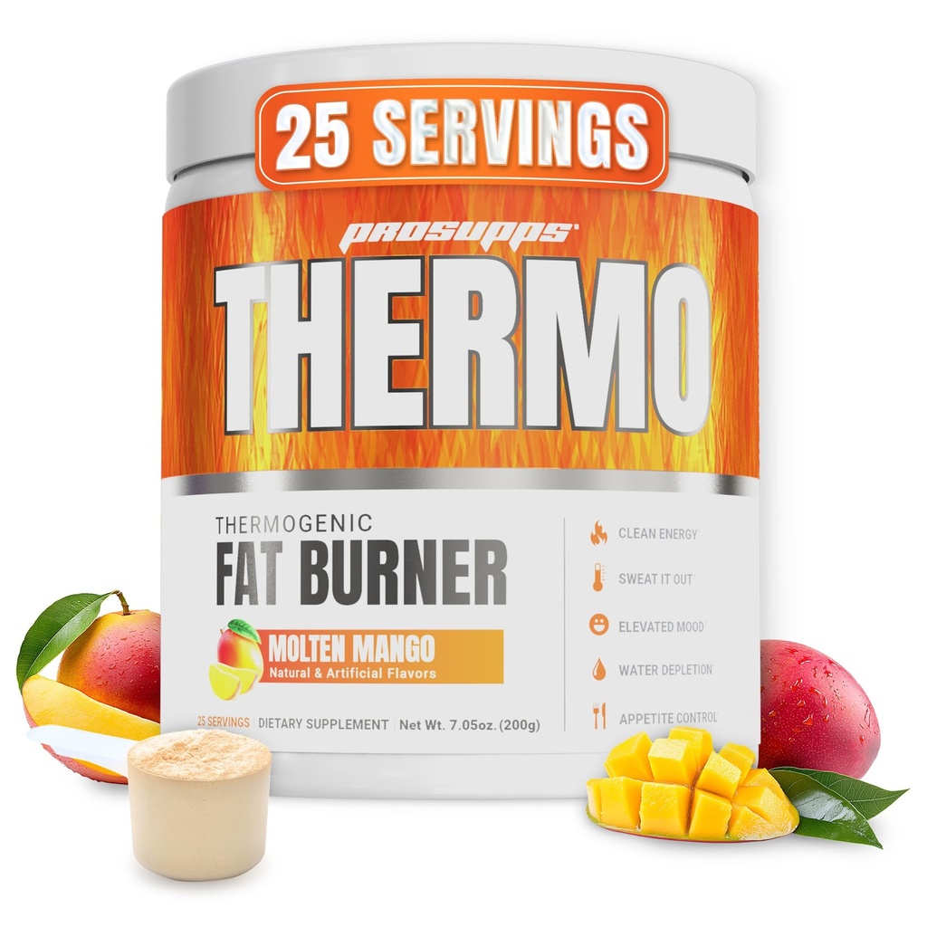 ProSUPPS Thermogenic Fat Burner Powder, Molten Mangga - Weight Los & Metabolism Booster Pre Workout untuk Women & Men - Supports Appetite Control & Boosts Energy - Gluten- Free - 25