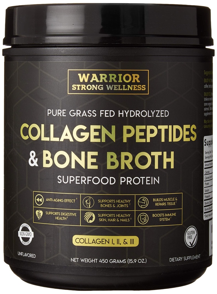 Premium Collagen Peptides Bone Broth Powder: Grass Fed Hydrolyzed Collagen Boost for Healthy Skin, Nails, Hair, Joints, Muscles, Bones, Dibubble, Keto Friendly, Unflasheed