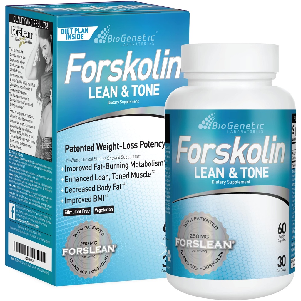BioGenetic Labs Forskolin Lean & Tone - Weight Loss Pills - Body Toning Formula Fat Burner dan Pemeliharaan Massa Muscle for Men and Women Appetite Suppresan - 60 Capsules - Vegetarian