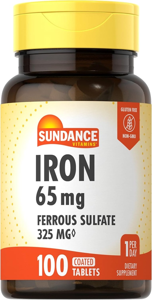 Tambahan Besi Sundance Ferrous 325mg 124; 100 Tablet 124; Vegetarian, Non- GMO, dan Gluten Bebas