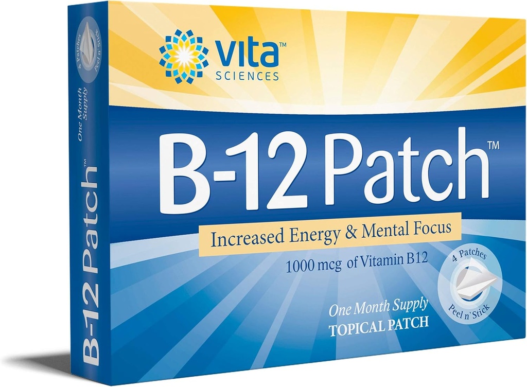 Vita Sciences Vitamin B12 Patch - Ekstra Kekuatan Formula untuk Pria dan Wanita, 1 Pasokan Bulan. Energi Boost, Fokus, Memori & Metabolisme