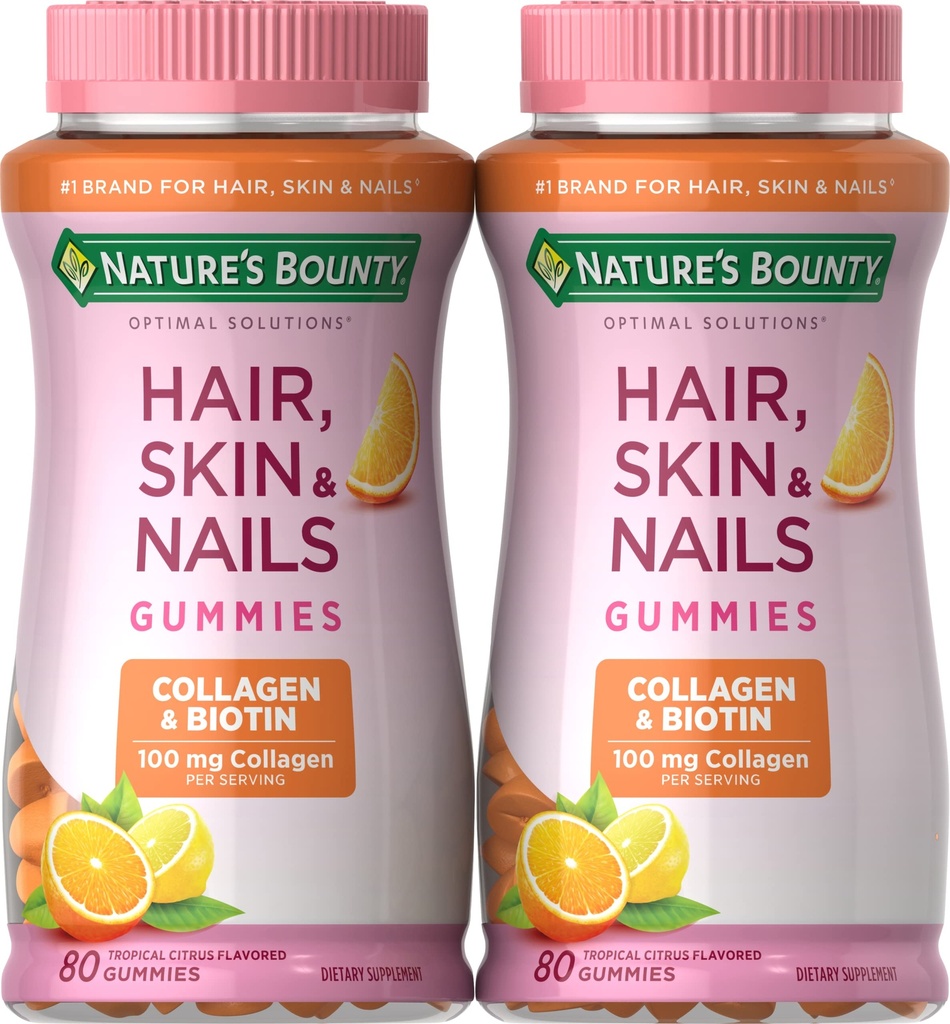 Nature 's Bounty Biotin dan Collagen, CitRus- Gummies Flavored, 80 Ct (2 Pack)