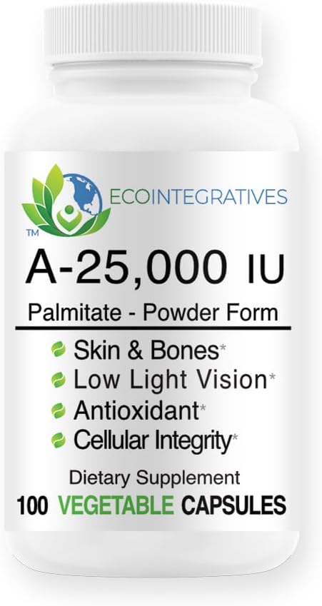 A-25,000 iu Palmiate Vegan, Powder Form (100 Kapsul) Non- GMO, Dukungan Cahaya Rendah, Dukungan Ammune, Integritas Seluler dari Skin & Bones, Antioksidant