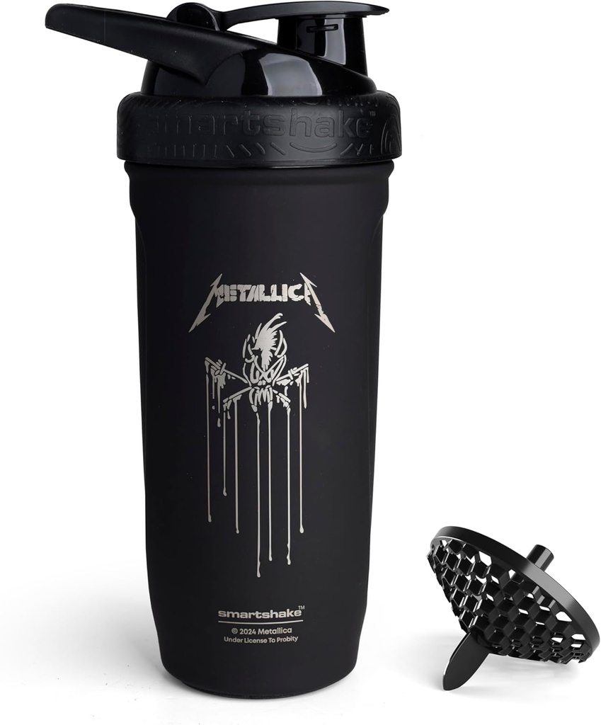 Smartshake Rockband Reforce Slainless Steel Protein Shaker Bottle 900 ml 124; 30 oz - Leakproof Screw on Lid - BPA Free - Non Insulated - Unisex (Metallica, Scary Guy Logo)
