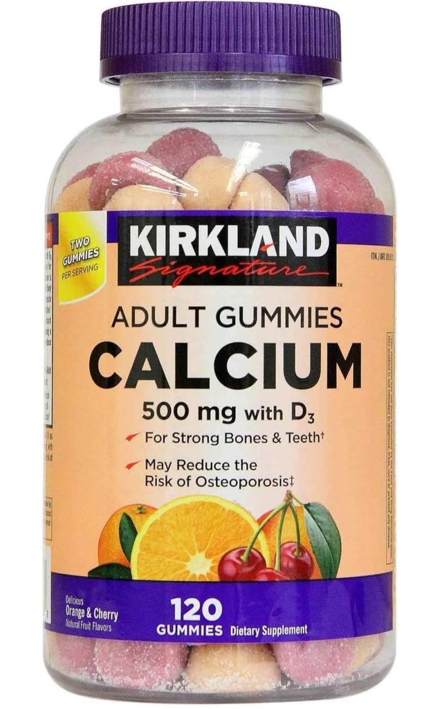 Kirkland Signature Chewable Calcium dengan Vitamin D3 Adult Gummies, 120 ct x 1 Bottle